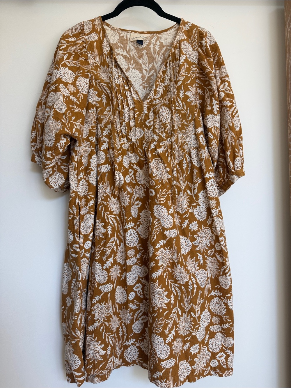 Universal Thread Mustard Floral Smocked V-Neck Mini Dress